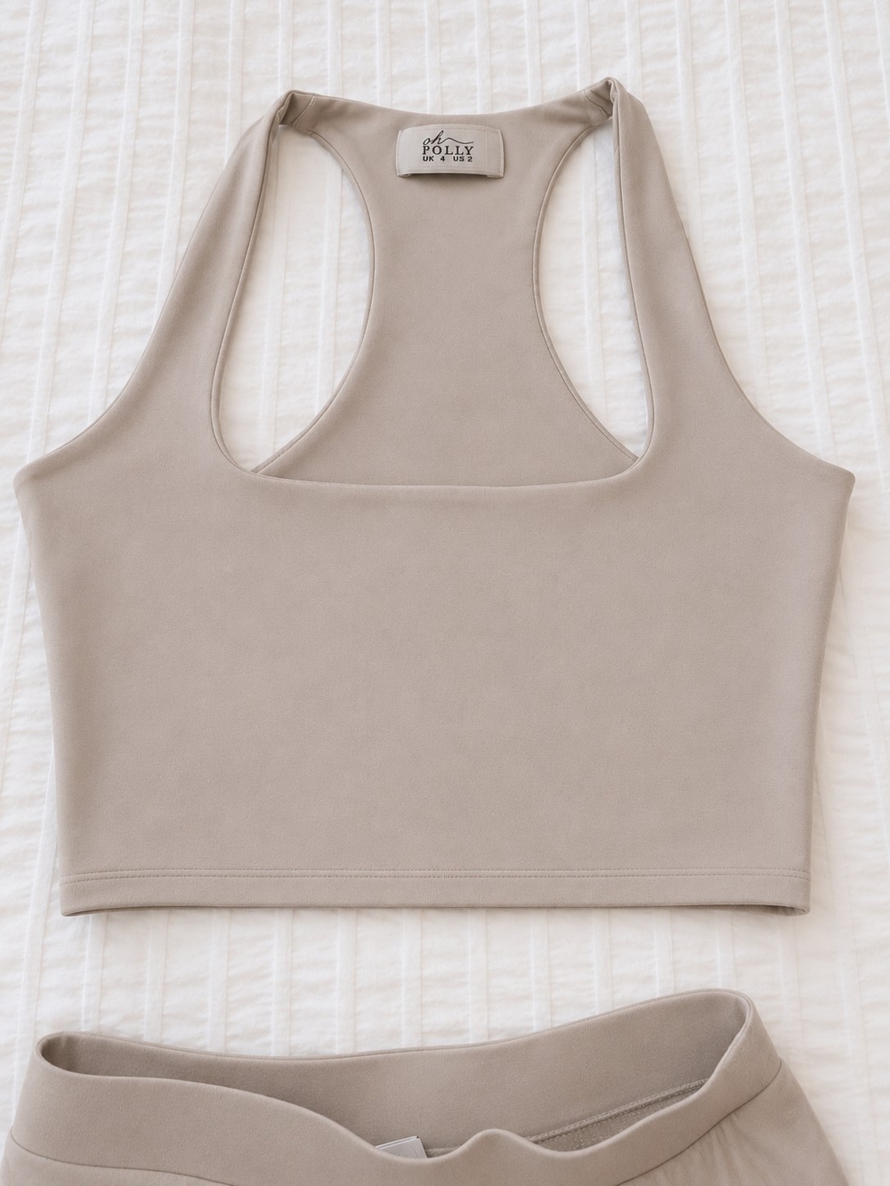 Oh Polly High-Rise Bike Shorts in Taupe With Matching Crop Top - Picture 2 of 4